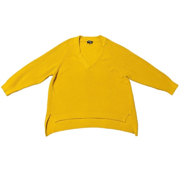 Express Sweaters - EXPRESS Yellow Oversized V Neck Sweater Size Large